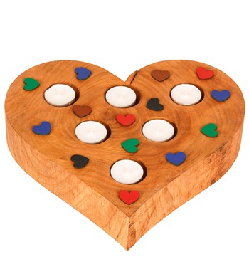 Keçe Kalp Baskılı 6'lı Ahşap Tealight Mum