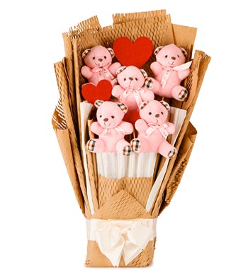 Kraft Serisi - Ekose Desenli Pembe Peluş Ayıcık Buketi