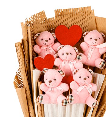 Kraft Serisi - Ekose Desenli Pembe Peluş Ayıcık Buketi