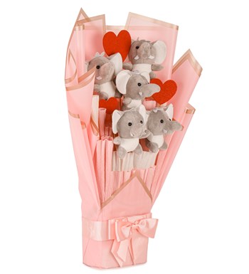 Pink Serisi - Peluş Minik Sevimli Filler Buketi