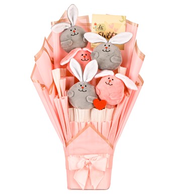 Pink Serisi - Peluş Sevimli Tavşanlar Buketi