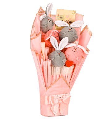 Pink Serisi - Peluş Sevimli Tavşanlar Buketi
