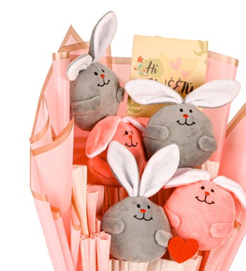 Pink Serisi - Peluş Sevimli Tavşanlar Buketi