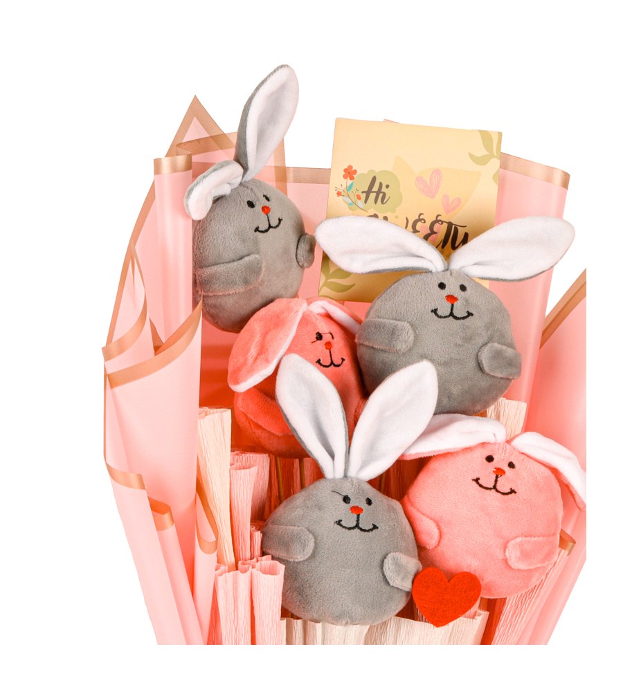 Pink Serisi - Peluş Sevimli Tavşanlar Buketi