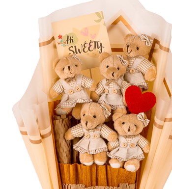 Yellow Serisi - Elbiseli Peluş Ayıcık Buketi