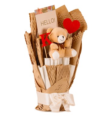 Little Kraft Serisi - Kişiye Özel Keçe Baskılı Harf ve Peluş Ayıcık Buketi