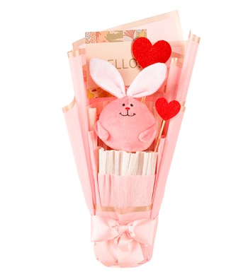 Little Pink Serisi - Peluş Sevimli Pembe Tavşan Buketi