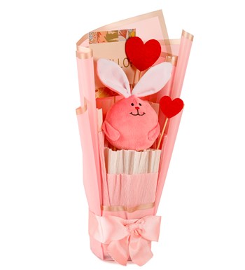 Little Pink Serisi - Peluş Sevimli Pembe Tavşan Buketi
