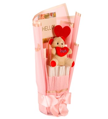 Little Pink Serisi - Ekose Desenli Peluş Ayıcık Buketi
