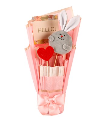 Little Pink Serisi - Peluş Sevimli Gri Tavşan Buketi