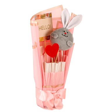 Little Pink Serisi - Peluş Sevimli Gri Tavşan Buketi