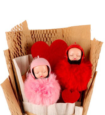 Little Kraft Serisi - Sevimli Uyuyan Kırmızı ve Pembe Ponpon Bebek Buketi
