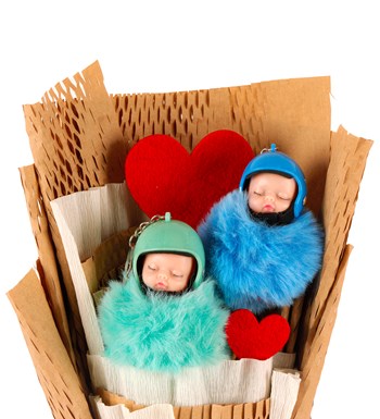 Little Kraft Serisi - Sevimli Uyuyan Yeşil ve Mavi Ponpon Bebek Buketi