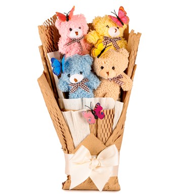 Little Kraft Serisi - Renkli Sevimli Peluş Ayıcıklar Buketi