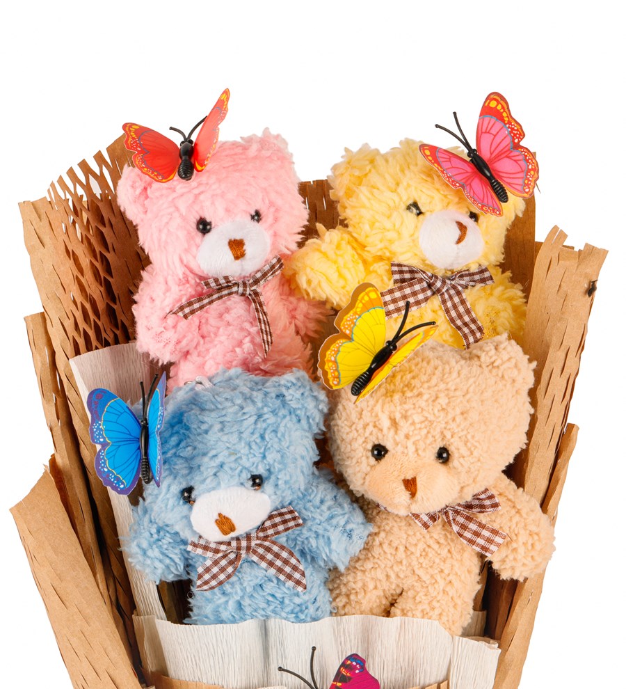 Little Kraft Serisi - Renkli Sevimli Peluş Ayıcıklar Buketi