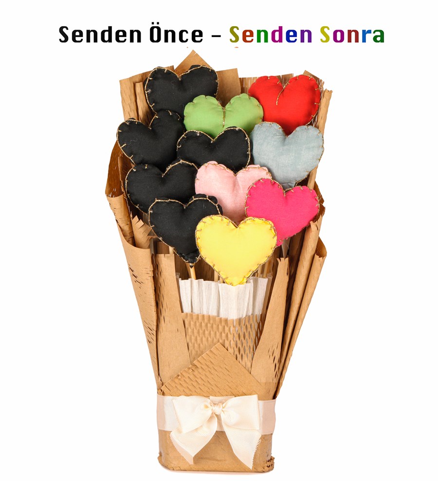 Kraft Serisi - Senden Önce Senden Sonra Peluş Kalp Yastık Buketi