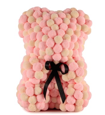 Little Teddy Pompom Bear - Pembe ve Krem Ponpon Ayıcık