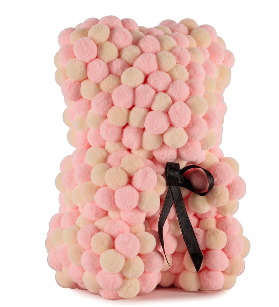 Little Teddy Pompom Bear - Pembe ve Krem Ponpon Ayıcık