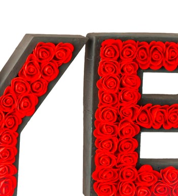 Kişiye Özel 3'lü Harf Saksıda İthal Kırmızı Yapay Gül Tasarım