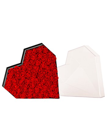 Love Box - Kalp Kutuda İthal Kırmızı Yapay Gül Tasarım