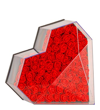 Love Box - Kalp Kutuda İthal Kırmızı Yapay Gül Tasarım