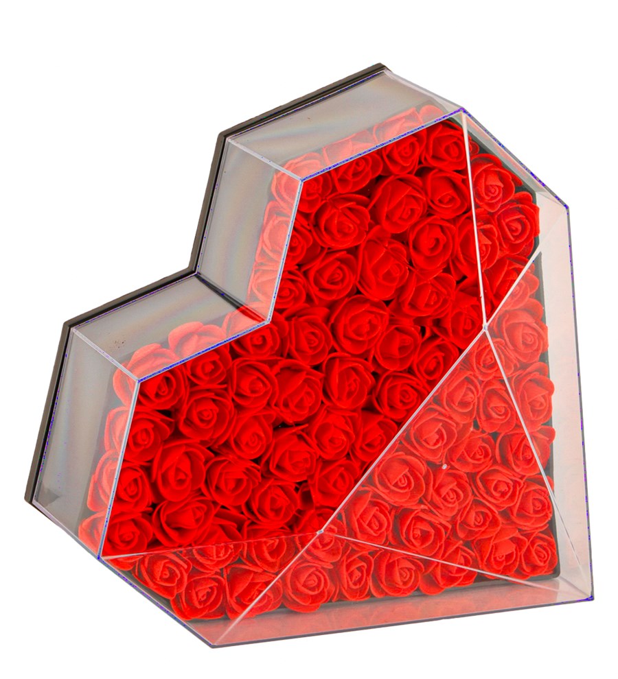Love Box - Kalp Kutuda İthal Kırmızı Yapay Gül Tasarım