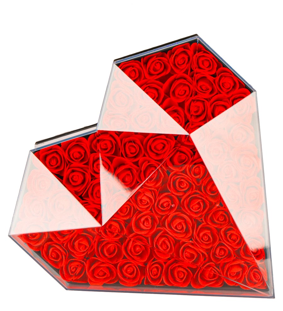 Love Box - Kalp Kutuda İthal Kırmızı Yapay Gül Tasarım