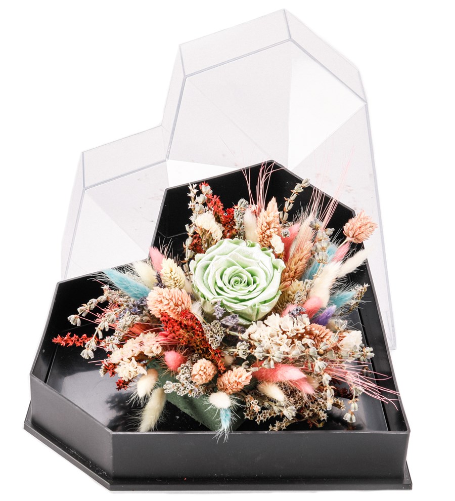 Love Box - Kalp Kutuda Light Silver Green Solmayan Gül Tasarım