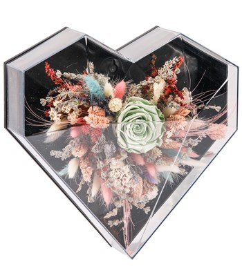 Love Box - Kalp Kutuda Light Silver Green Solmayan Gül Tasarım