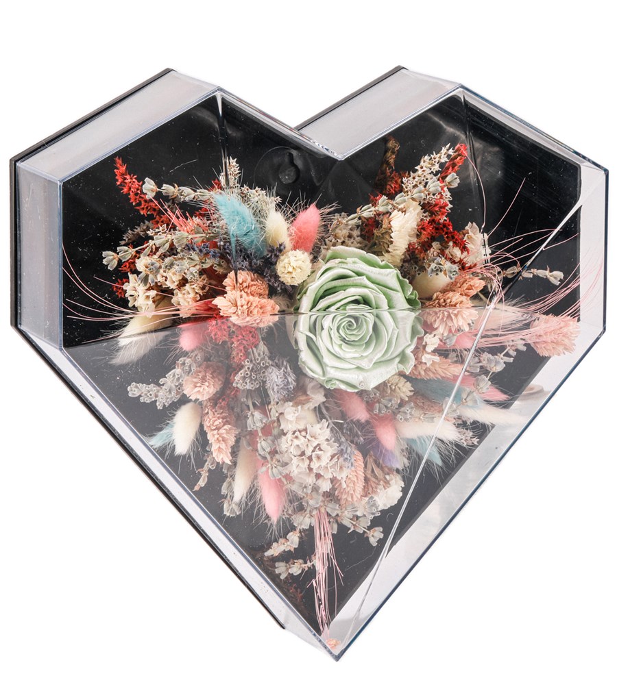 Love Box - Kalp Kutuda Light Silver Green Solmayan Gül Tasarım