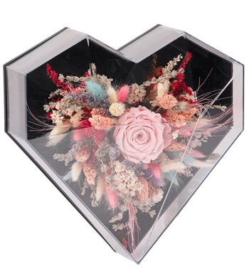 Love Box - Kalp Kutuda Pembe Solmayan Gül Tasarım