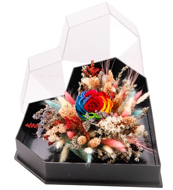 Love Box - Kalp Kutuda Dark Rainbow Solmayan Gül Tasarım