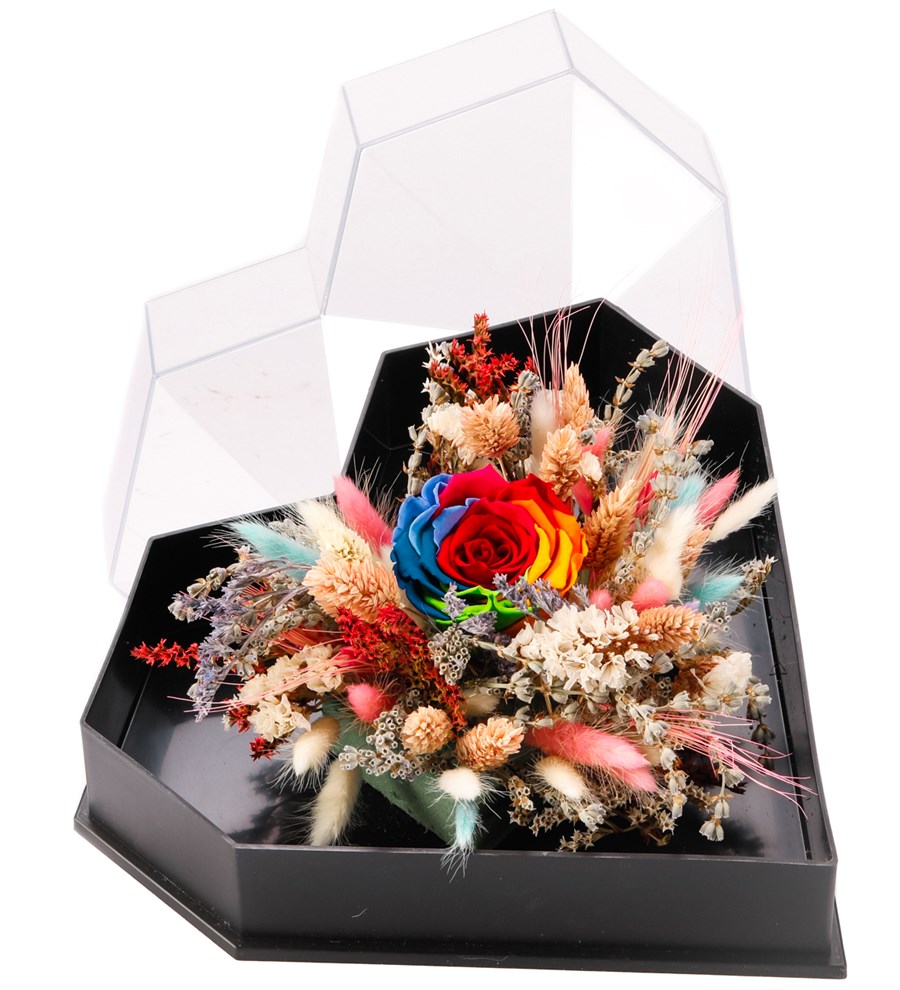 Love Box - Kalp Kutuda Dark Rainbow Solmayan Gül Tasarım