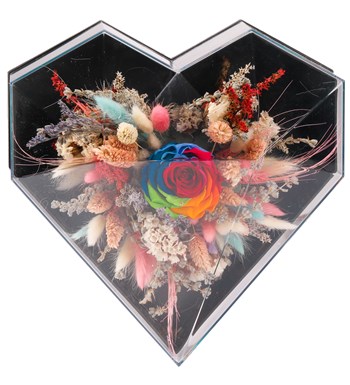 Love Box - Kalp Kutuda Dark Rainbow Solmayan Gül Tasarım