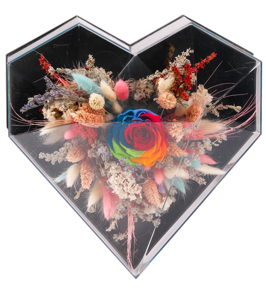 Love Box - Kalp Kutuda Dark Rainbow Solmayan Gül Tasarım