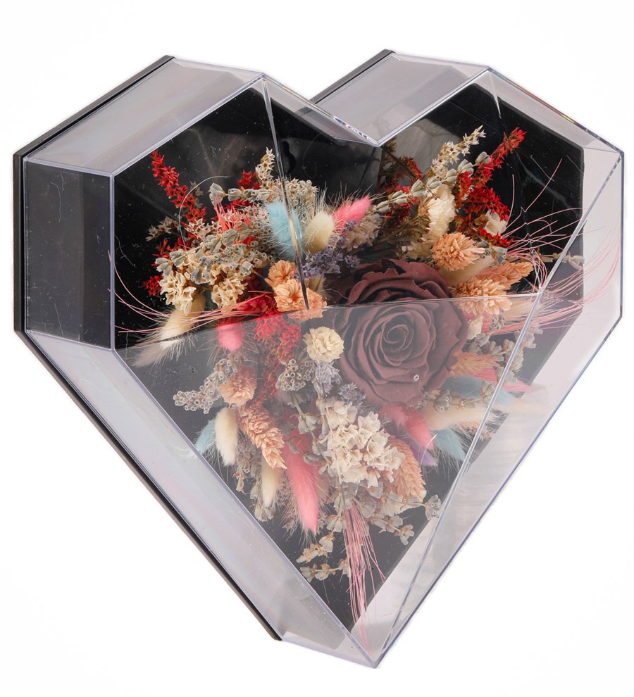Love Box - Kalp Kutuda Koyu Kahve Solmayan Gül Tasarım