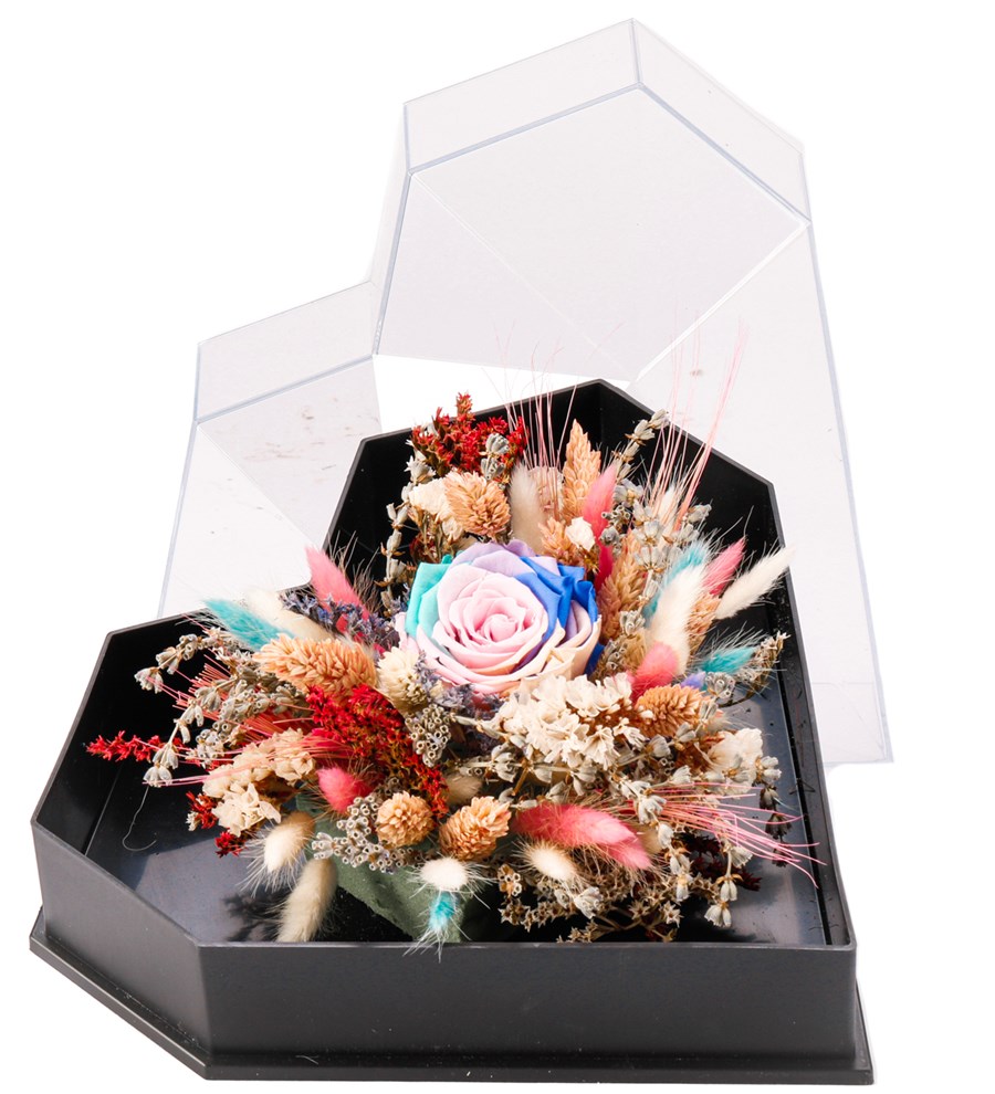 Love Box - Kalp Kutuda Light Rainbow Solmayan Gül Tasarım 