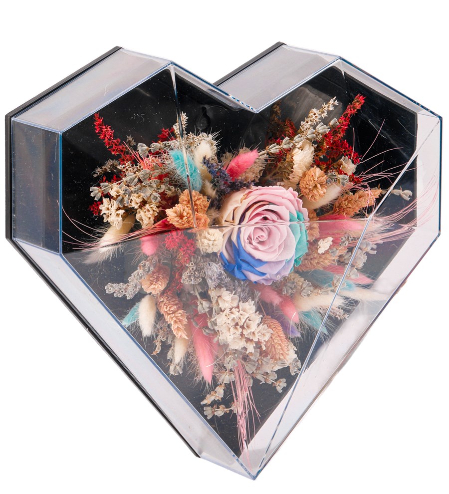 Love Box - Kalp Kutuda Light Rainbow Solmayan Gül Tasarım 