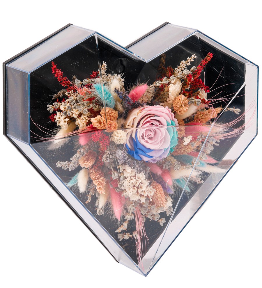 Love Box - Kalp Kutuda Light Rainbow Solmayan Gül Tasarım 