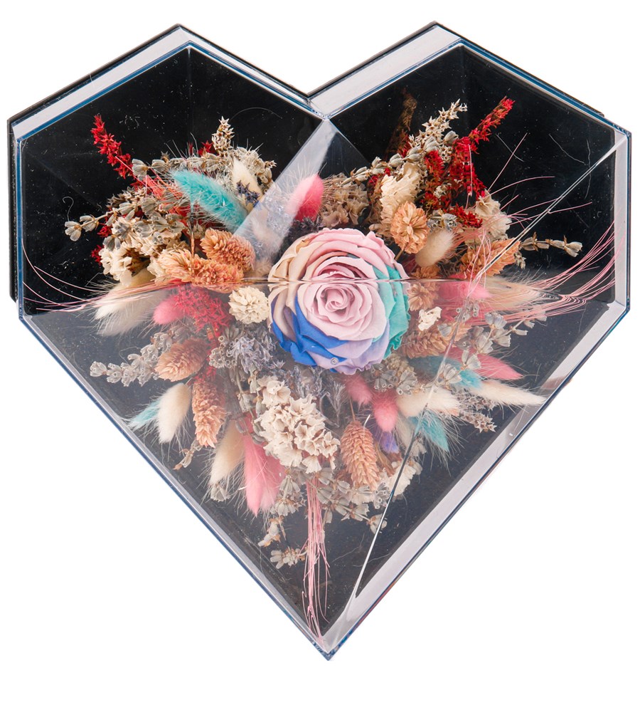 Love Box - Kalp Kutuda Light Rainbow Solmayan Gül Tasarım 