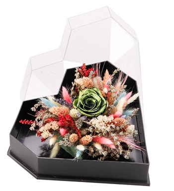 Love Box - Kalp Kutuda Dark Silver Green Solmayan Gül Tasarım