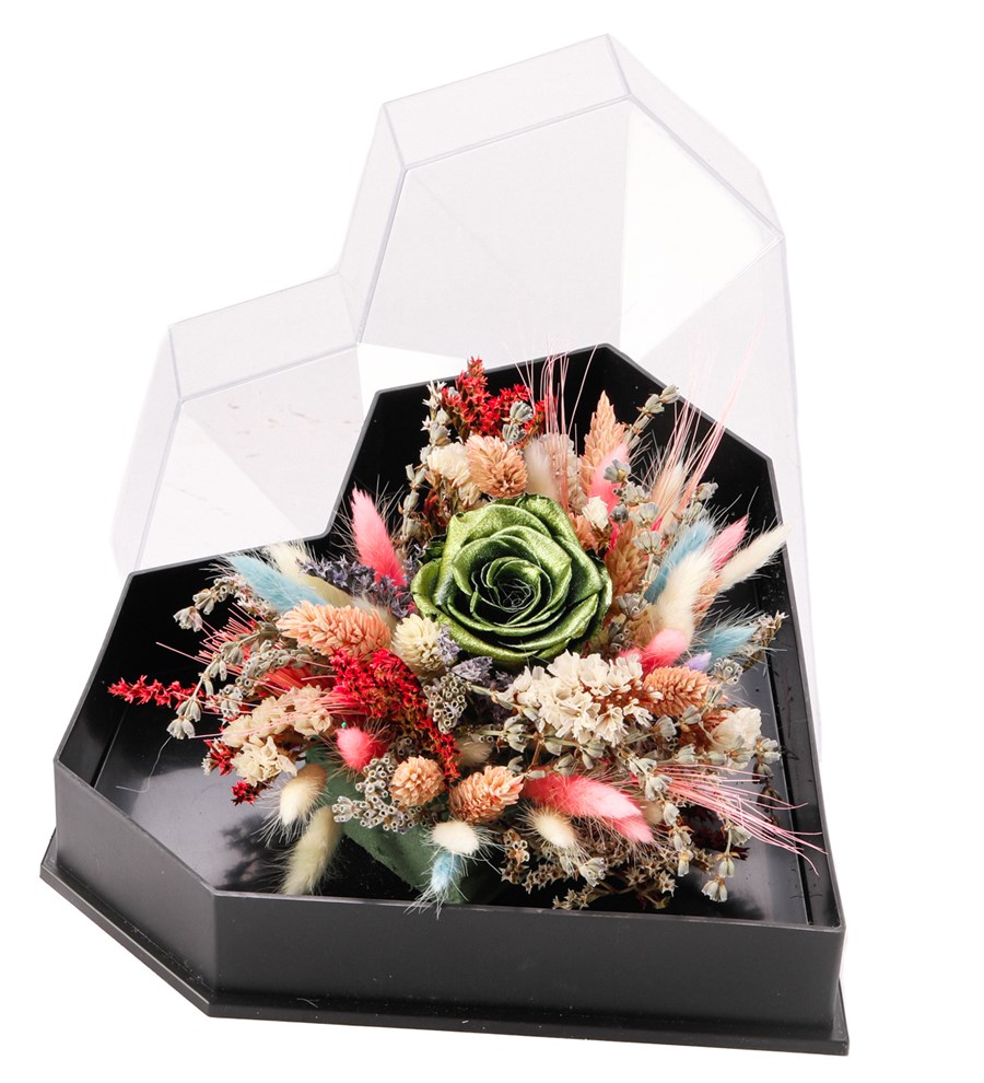 Love Box - Kalp Kutuda Dark Silver Green Solmayan Gül Tasarım