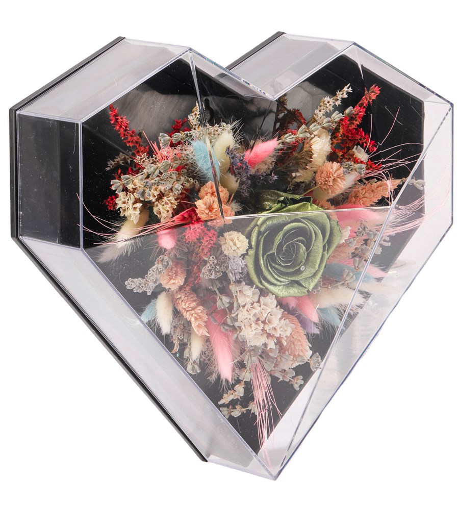 Love Box - Kalp Kutuda Dark Silver Green Solmayan Gül Tasarım