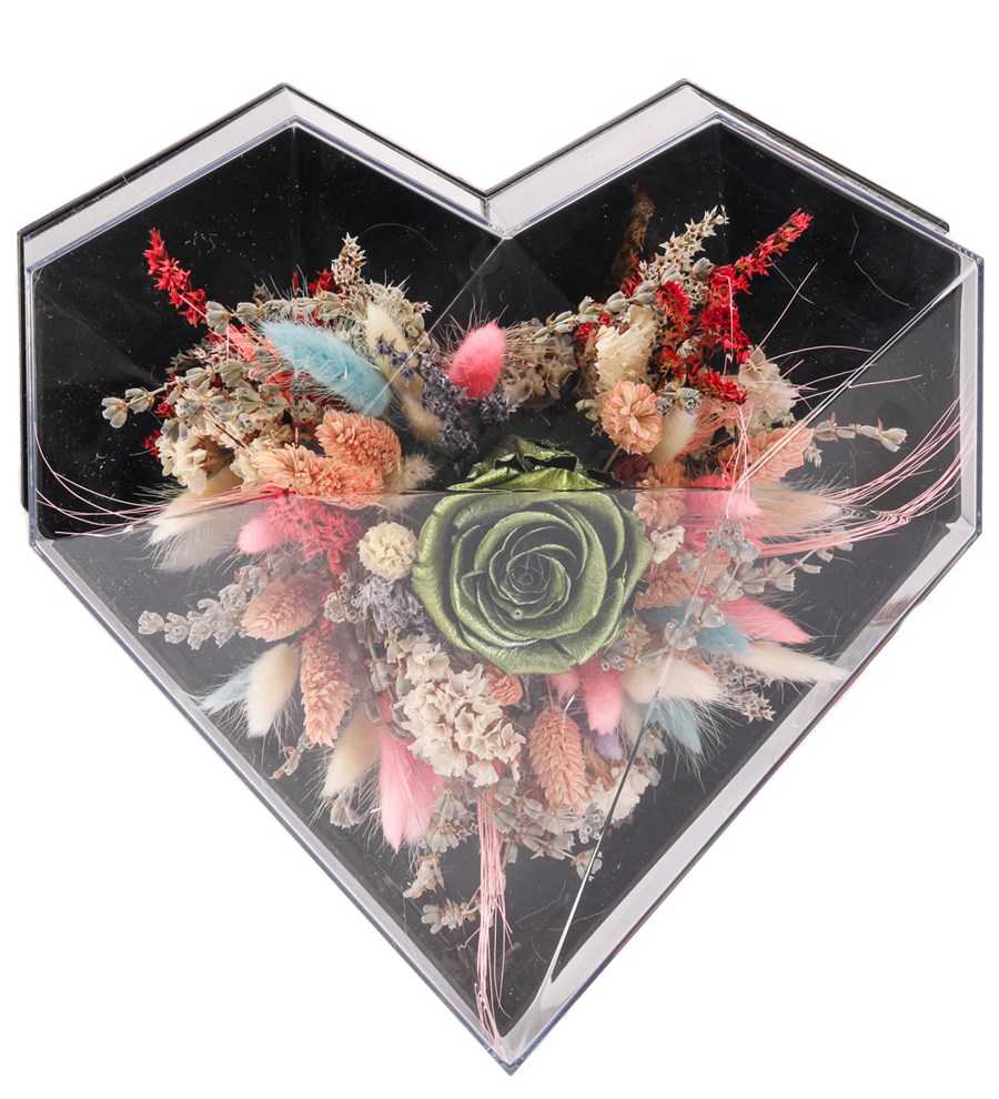 Love Box - Kalp Kutuda Dark Silver Green Solmayan Gül Tasarım