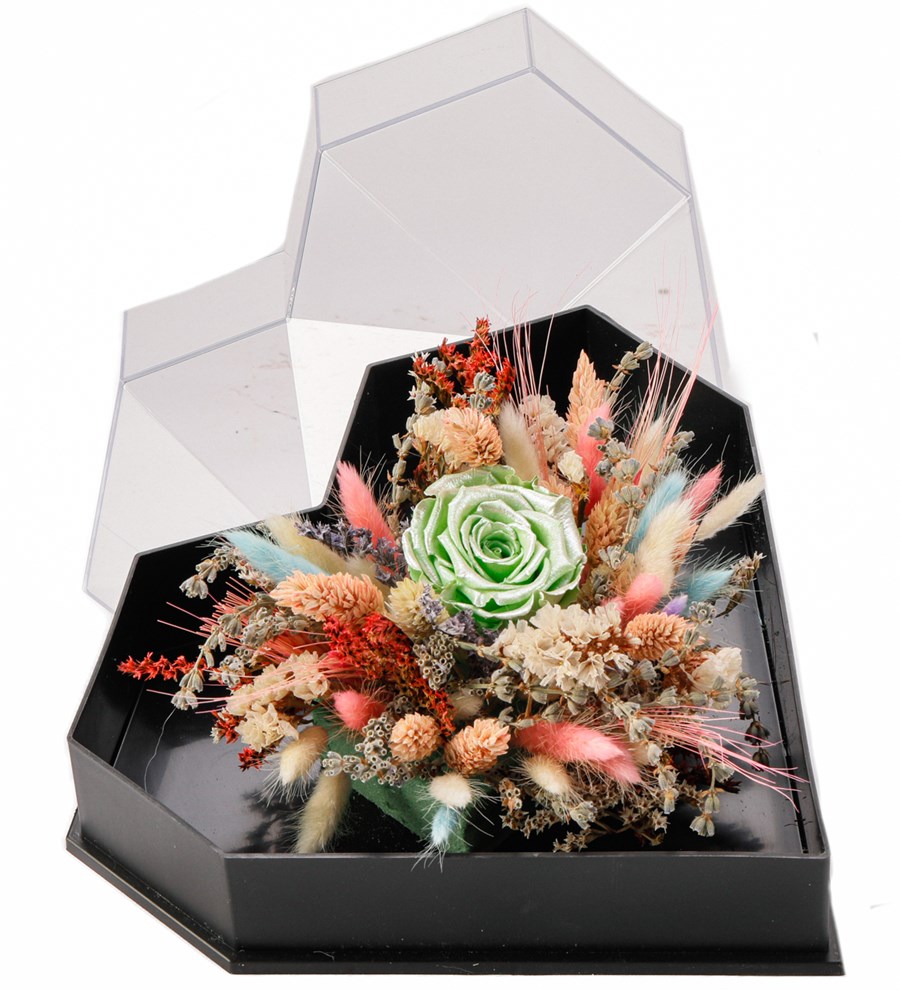 Love Box - Kalp Kutuda Light Silver Green Solmayan Gül Tasarım