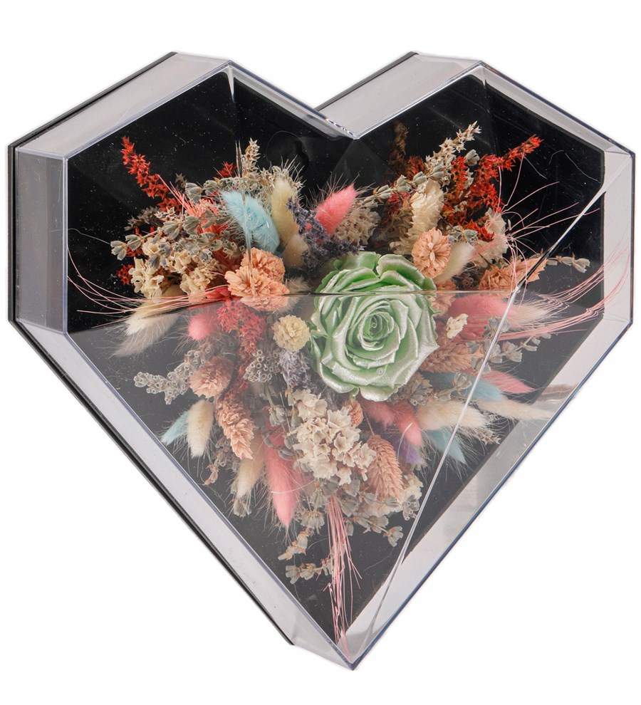 Love Box - Kalp Kutuda Light Silver Green Solmayan Gül Tasarım