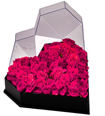 Love Box - Kalp Kutuda Fuşya Mini Gül Tasarım