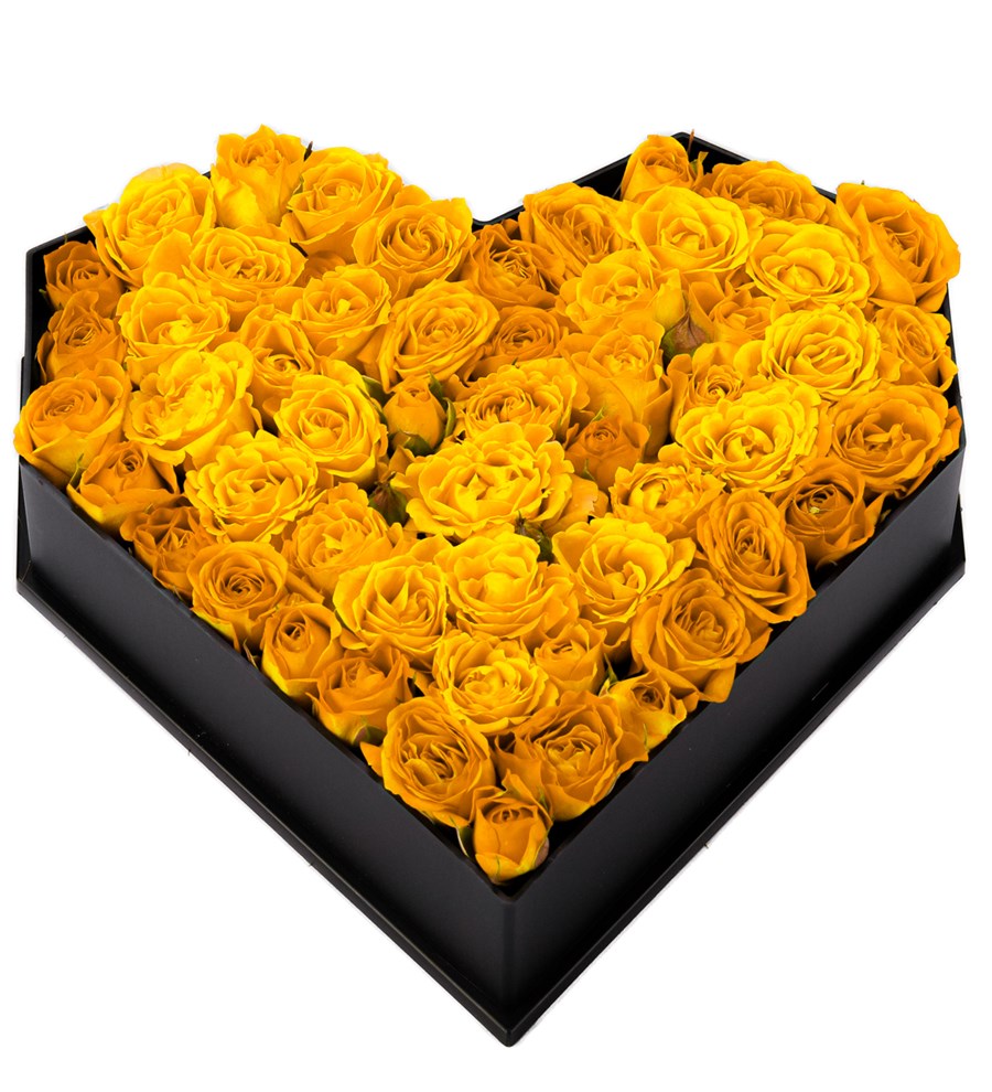 Love Box - Kalp Kutuda Sarı Mini Gül Tasarım