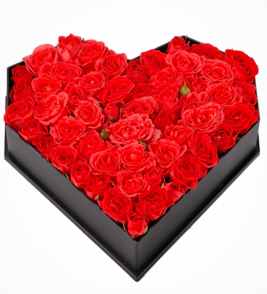 Love Box - Kalp Kutuda Kırmızı Mini Gül Tasarım