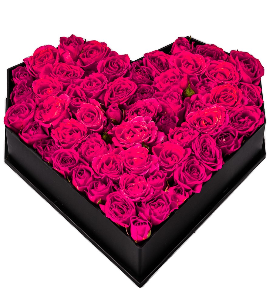 Love Box - Kalp Kutuda Fuşya Mini Gül Tasarım